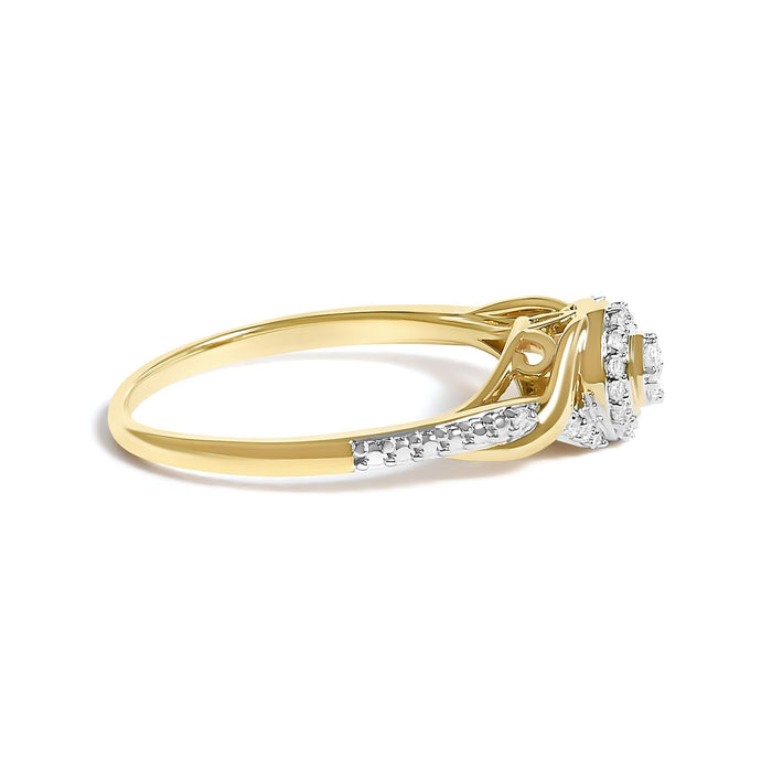 Anillo de promesa de remolino y halo con diamantes de 1/10 ct. p.t. en oro amarillo de 10K, foto 2