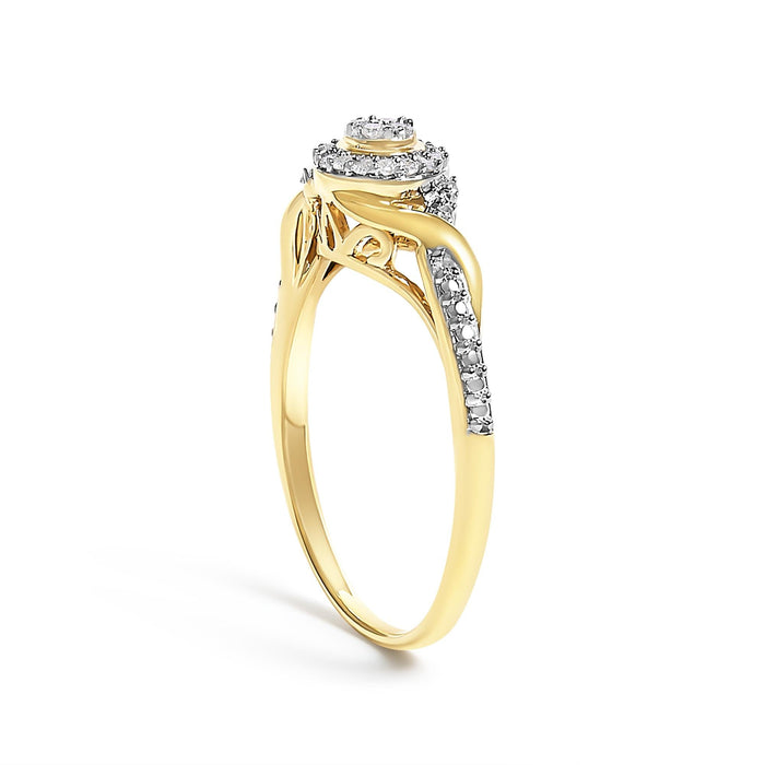 Anillo de promesa de remolino y halo con diamantes de 1/10 ct. p.t. en oro amarillo de 10K, foto 5