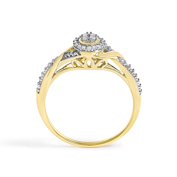 Anillo de promesa de remolino y halo con diamantes de 1/10 ct. p.t. en oro amarillo de 10K, foto 6
