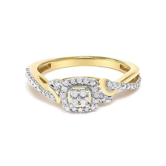 Anillo de compromiso con aro trenzado y halo compuesto de diamantes de 1/10 ct. p.t. en oro amarillo de 10K, foto 1