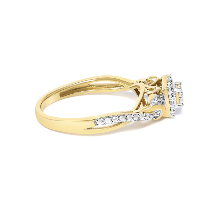 Anillo de compromiso con aro trenzado y halo compuesto de diamantes de 1/10 ct. p.t. en oro amarillo de 10K, foto 2