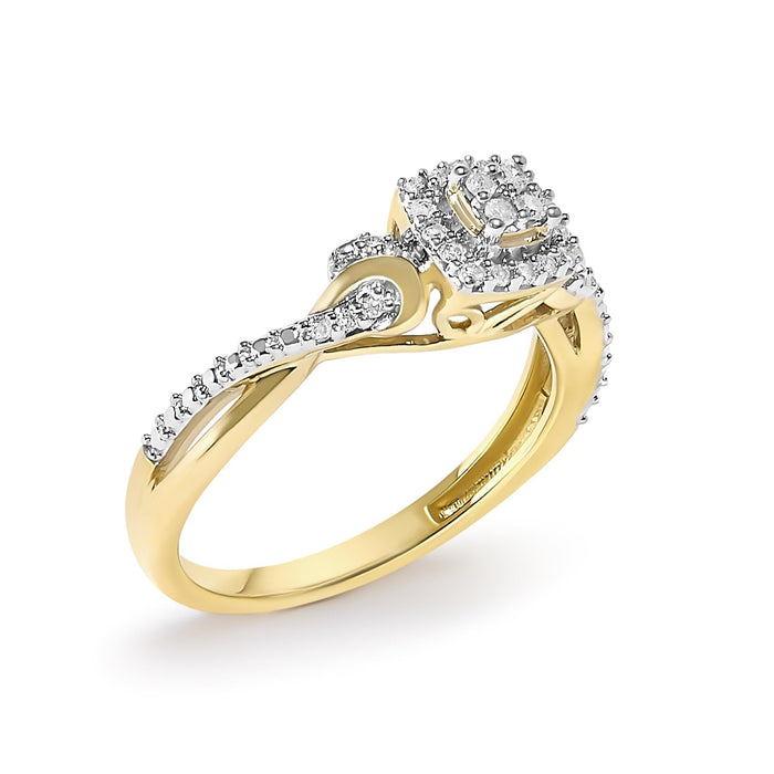 Anillo de compromiso con aro trenzado y halo compuesto de diamantes de 1/10 ct. p.t. en oro amarillo de 10K, foto 5