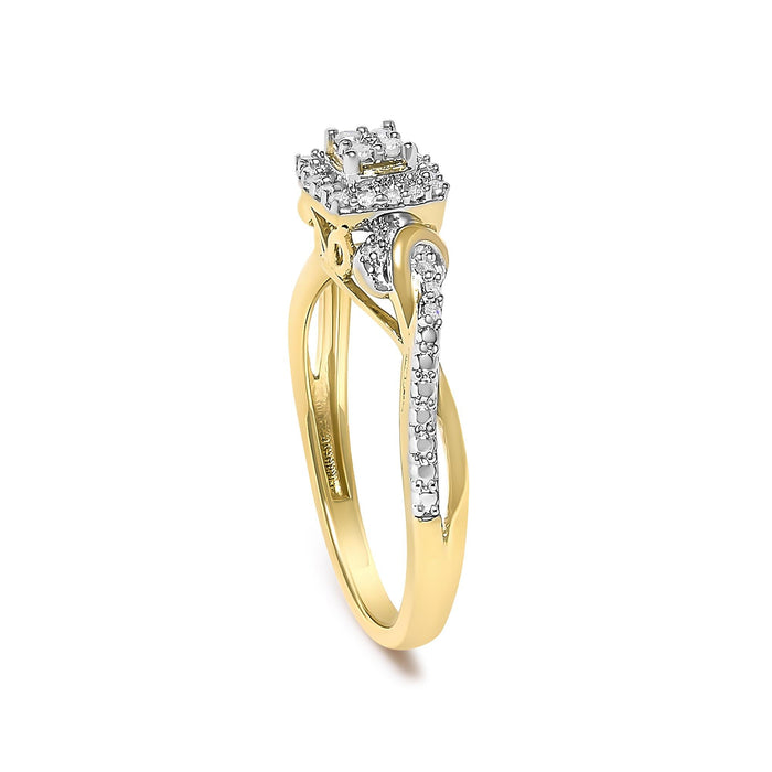 Anillo de compromiso con aro trenzado y halo compuesto de diamantes de 1/10 ct. p.t. en oro amarillo de 10K, foto 6