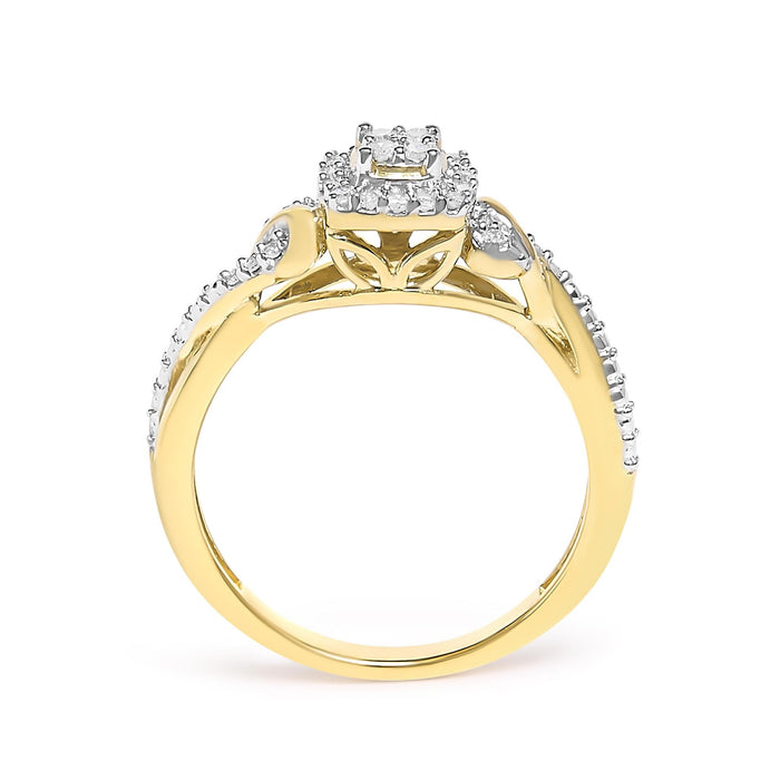 Anillo de compromiso con aro trenzado y halo compuesto de diamantes de 1/10 ct. p.t. en oro amarillo de 10K, foto 7