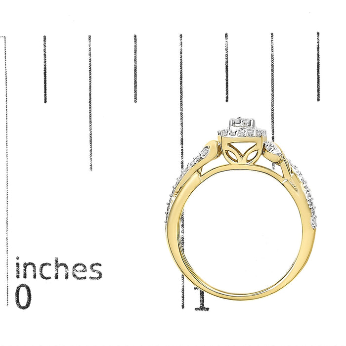 Anillo de compromiso con aro trenzado y halo compuesto de diamantes de 1/10 ct. p.t. en oro amarillo de 10K, foto 8