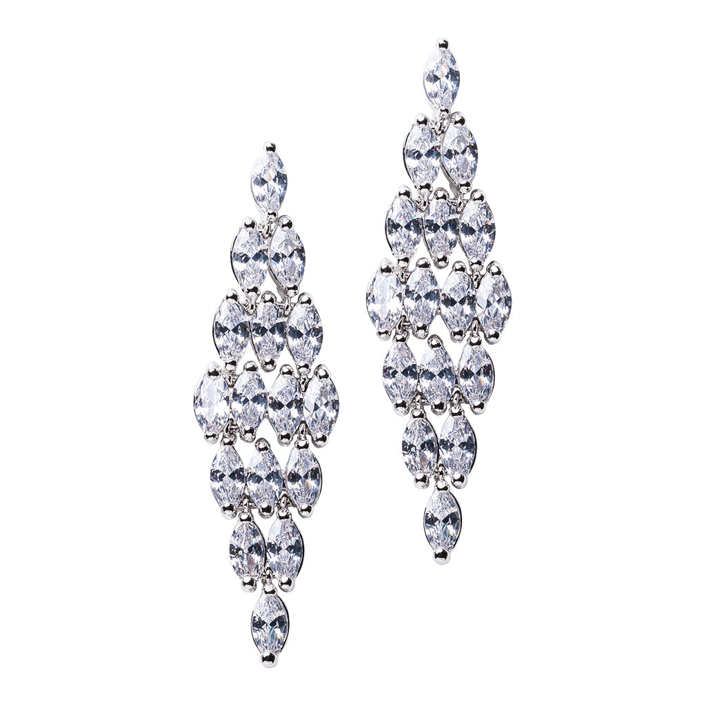 Aretes estilo candelabro en racimo con zirconias cúbicas marquesa en latón bañado en rodio, foto 1