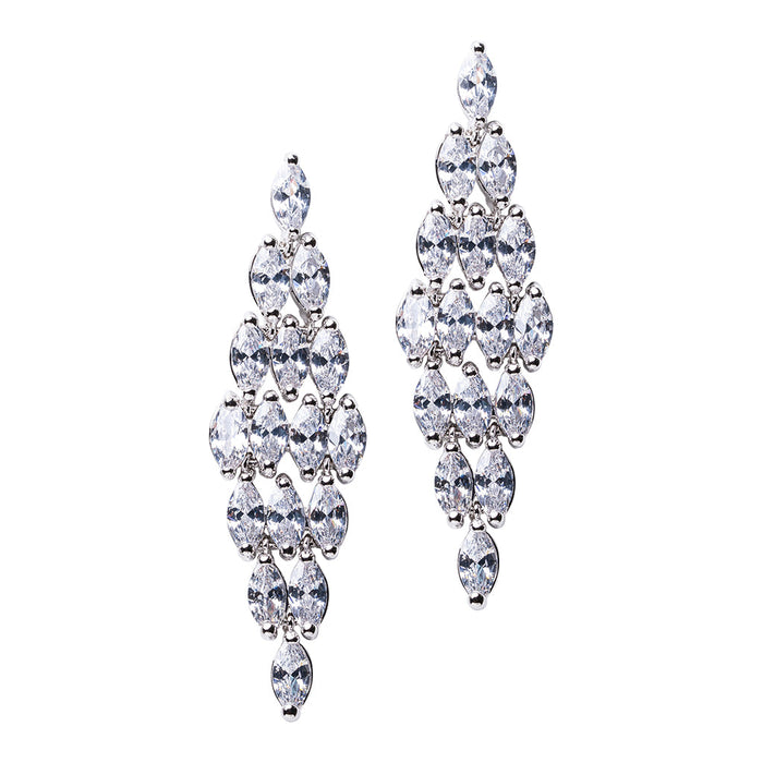 Aretes estilo candelabro en racimo con zirconias cúbicas marquesa en latón bañado en rodio, foto 1