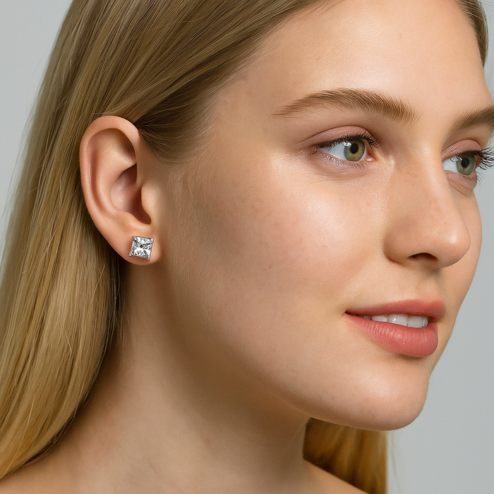 Half Carat Princess Cut Cubic Zirconia Stud Earrings, photo 3