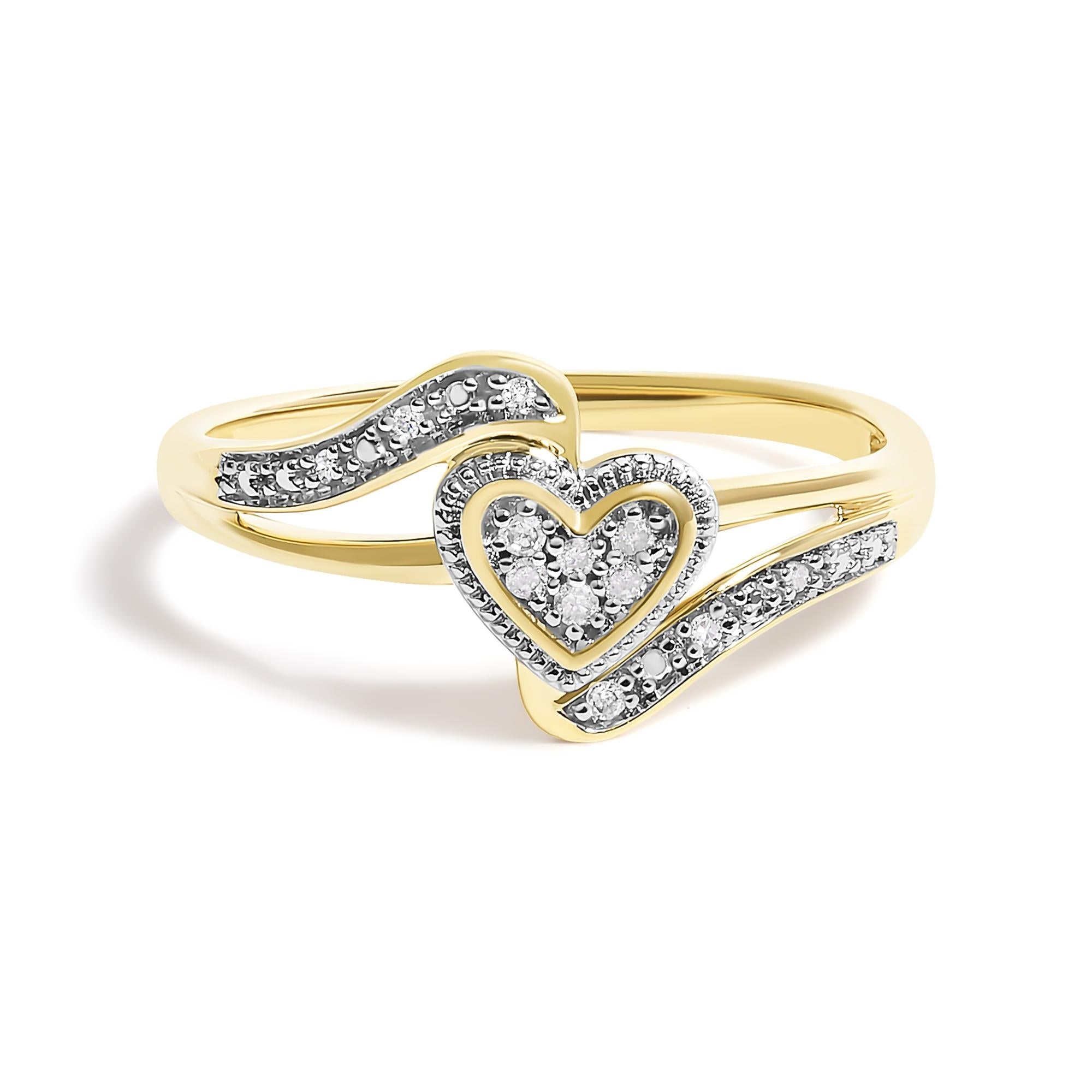 Anillo de promesa de corazón de filigrana con detalle de diamante en oro amarillo de 10K, foto 1