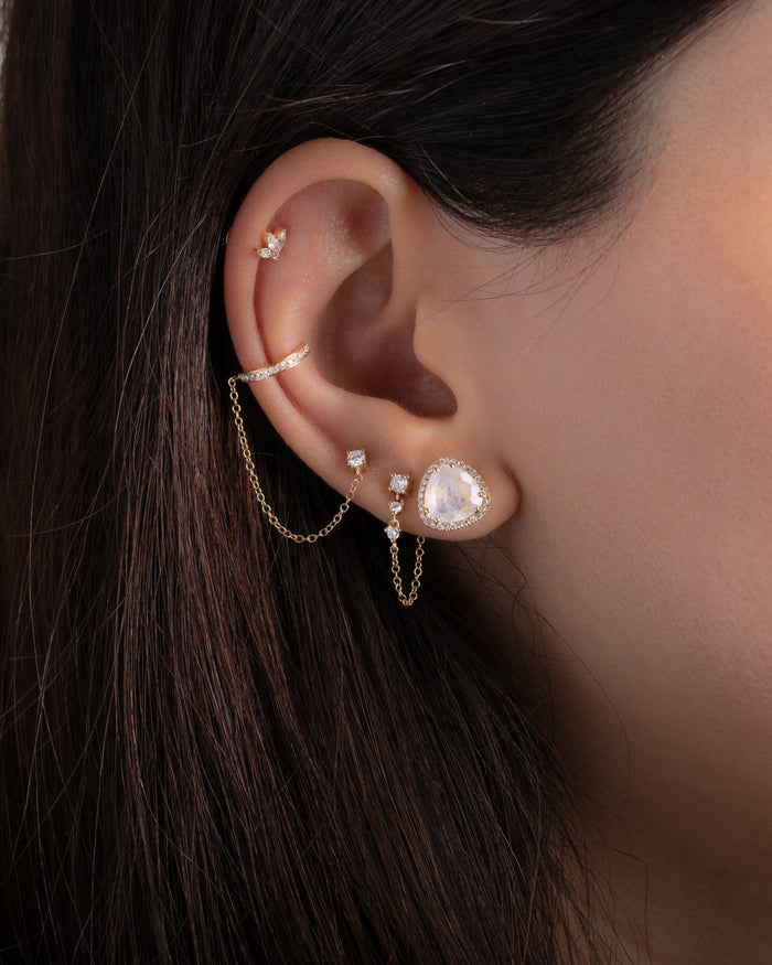 14K Gold Diamond Moonstone Free Form Stud Earrings, photo 4