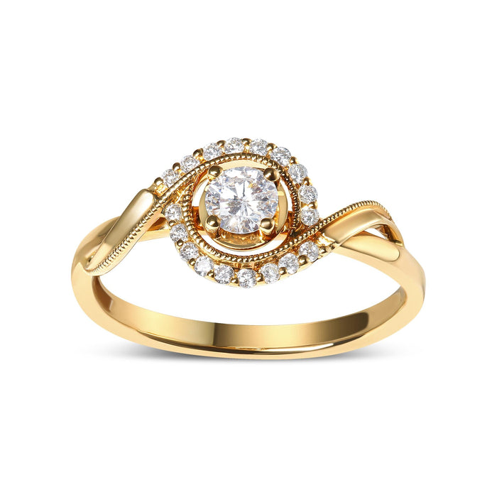 Anillo de compromiso solitario con halo en espiral con diamante de 1/3 ct. p.t. en oro amarillo de 14K, foto 2