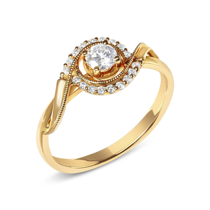 Anillo de compromiso solitario con halo en espiral con diamante de 1/3 ct. p.t. en oro amarillo de 14K, foto 4
