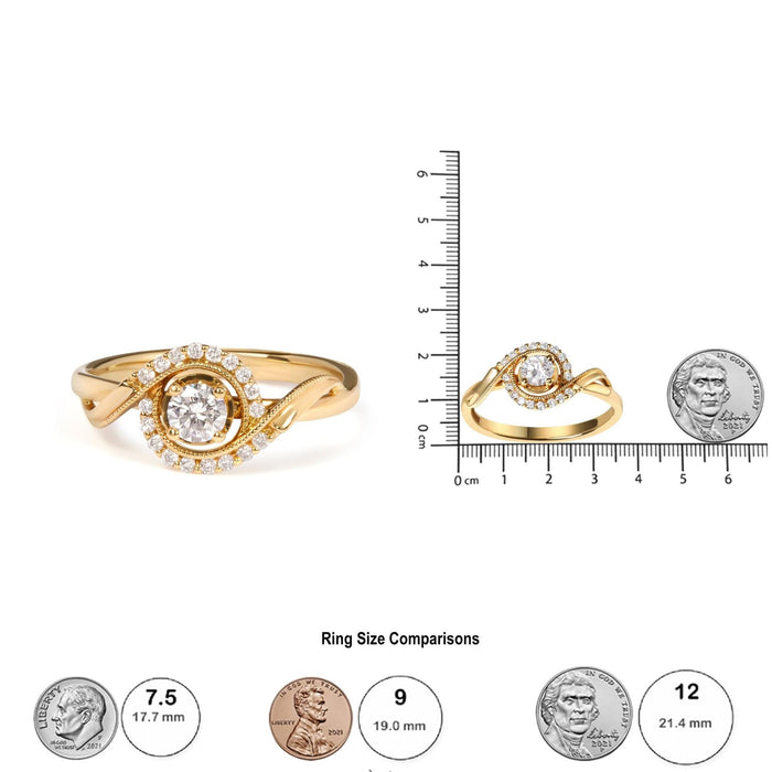 Anillo de compromiso solitario con halo en espiral con diamante de 1/3 ct. p.t. en oro amarillo de 14K, foto 5