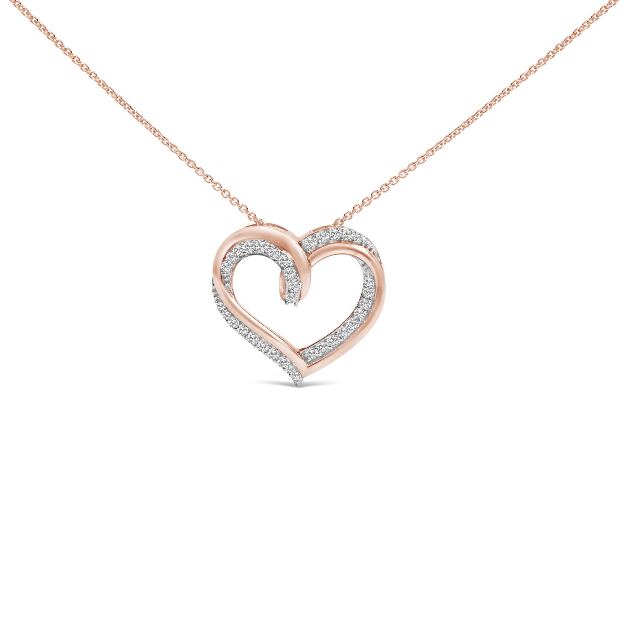 Collar con colgante de corazón calado con diamantes de 1/2 ct. p.t. en plata de ley bañada en oro rosa de 14K, foto 1