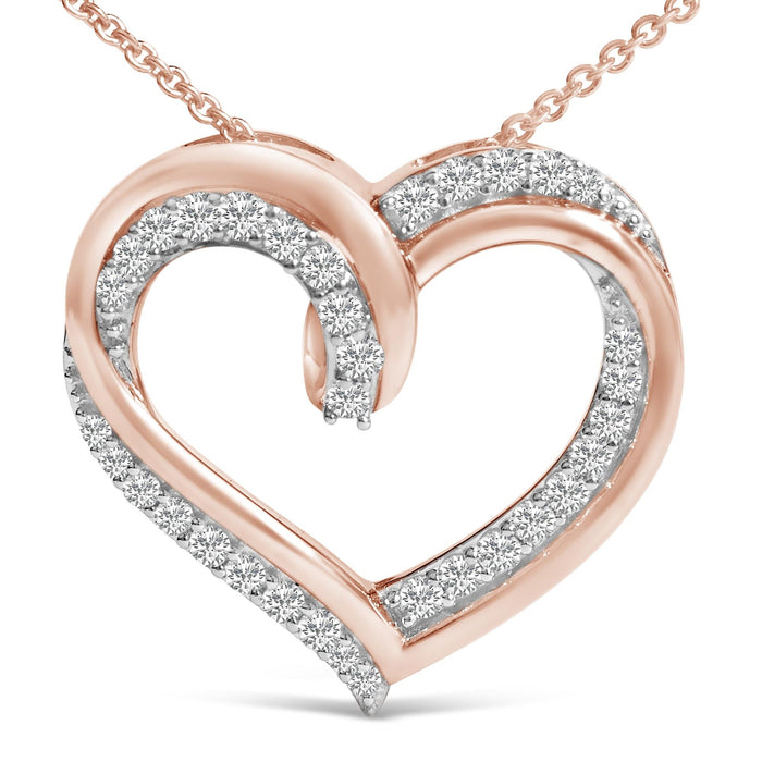Collar con colgante de corazón calado con diamantes de 1/2 ct. p.t. en plata de ley bañada en oro rosa de 14K, foto 2