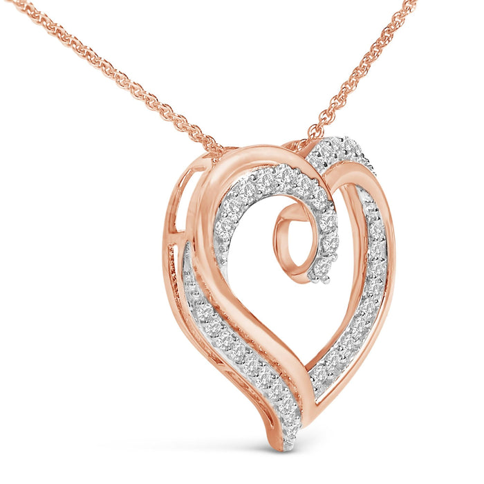 Collar con colgante de corazón calado con diamantes de 1/2 ct. p.t. en plata de ley bañada en oro rosa de 14K, foto 4