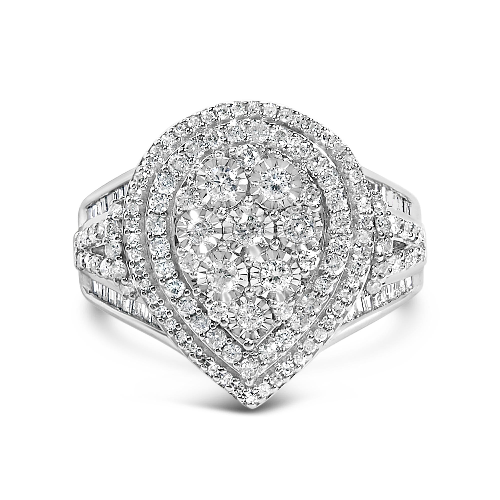 Anillo de racimo con triple halo en forma de pera con diamantes de 1 ct. p.t. en plata de ley, foto 1