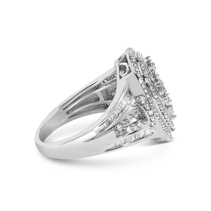 Anillo de racimo con triple halo en forma de pera con diamantes de 1 ct. p.t. en plata de ley, foto 2