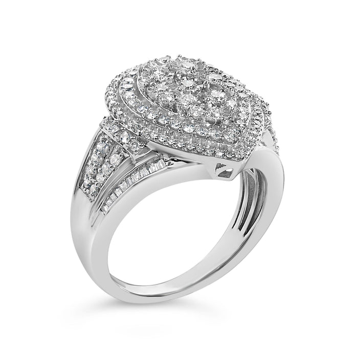 Anillo de racimo con triple halo en forma de pera con diamantes de 1 ct. p.t. en plata de ley, foto 4