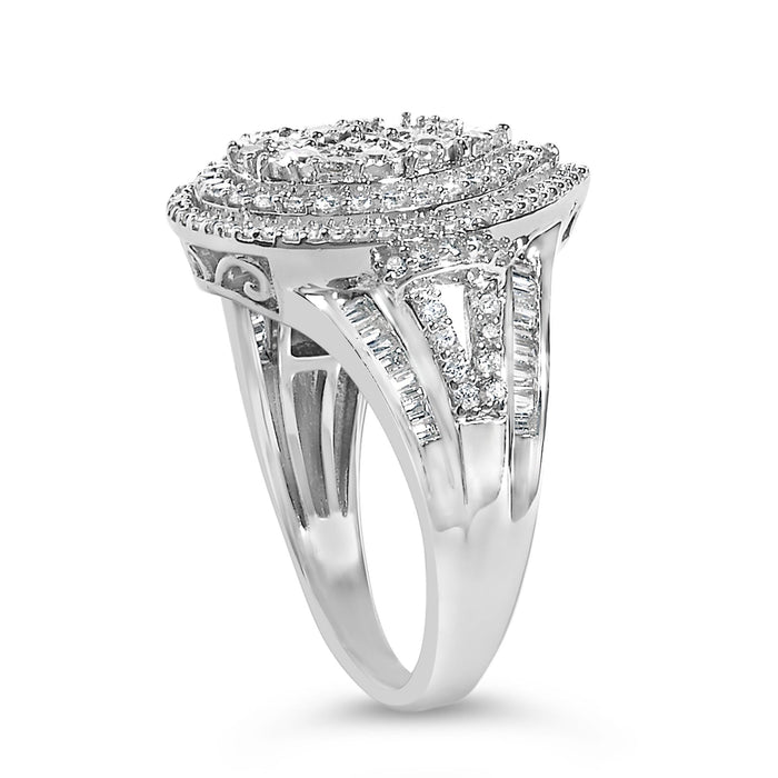Anillo de racimo con triple halo en forma de pera con diamantes de 1 ct. p.t. en plata de ley, foto 5