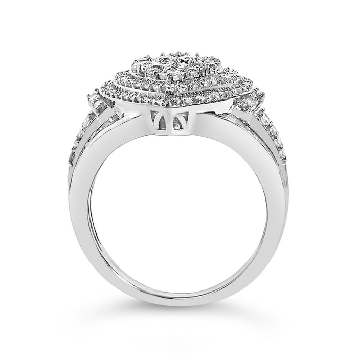 Anillo de racimo con triple halo en forma de pera con diamantes de 1 ct. p.t. en plata de ley, foto 6