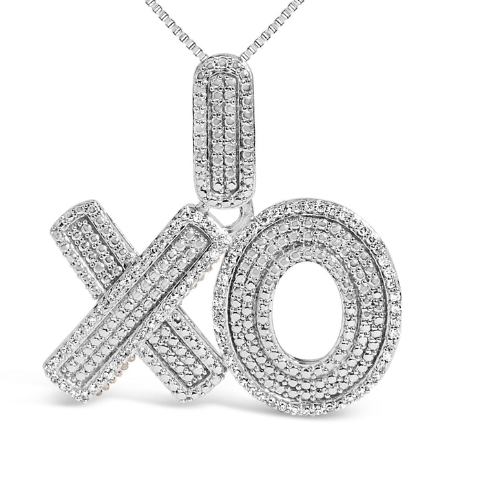 Collar con colgante XO pavé con diamantes de 1/4 ct. p.t. en plata de ley, foto 2
