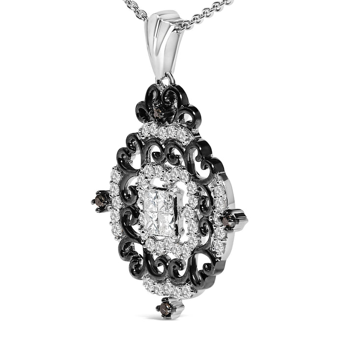 Collar con colgante de medallón ornamentado con diamantes de 3/4 ct. p.t. en plata de ley bañada en rodio negro, foto 4