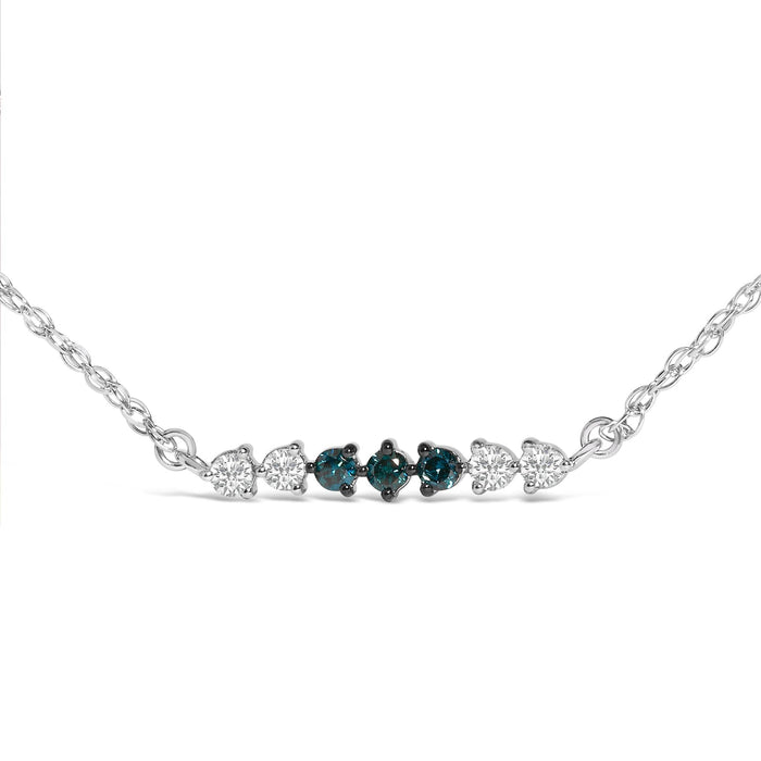 Collar de barra de 6 piedras con diamantes azules tratados y blancos de 1/5 ct. p.t. en plata de ley, foto 2