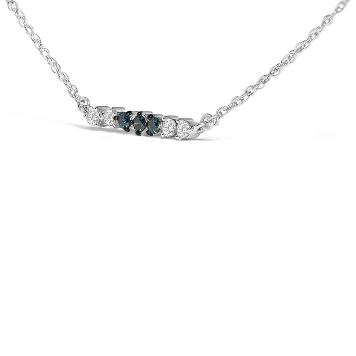 Collar de barra de 6 piedras con diamantes azules tratados y blancos de 1/5 ct. p.t. en plata de ley, foto 4