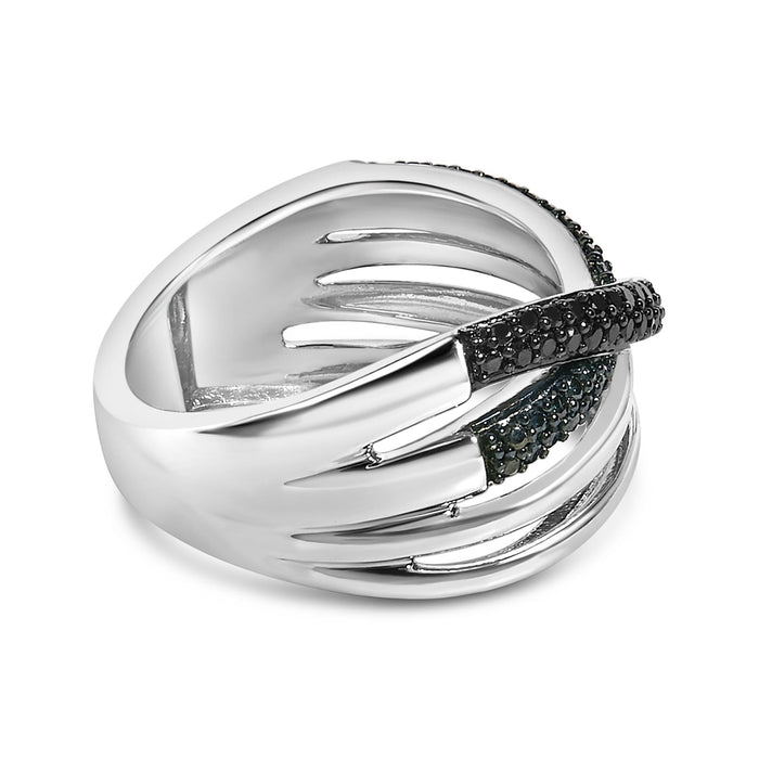 Anillo bypass cruzado con diamantes negros y azules tratados de 1/2 ct. p.t. en plata de ley, foto 2