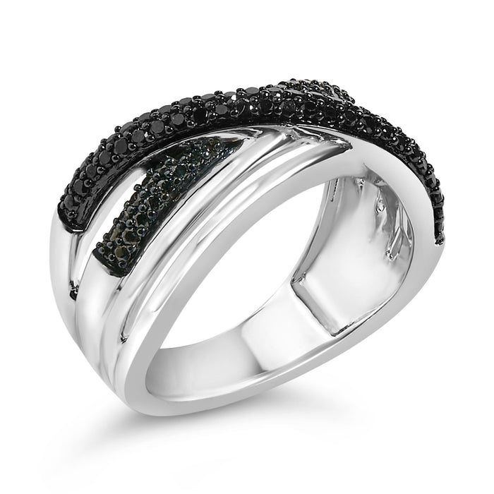 Anillo bypass cruzado con diamantes negros y azules tratados de 1/2 ct. p.t. en plata de ley, foto 4