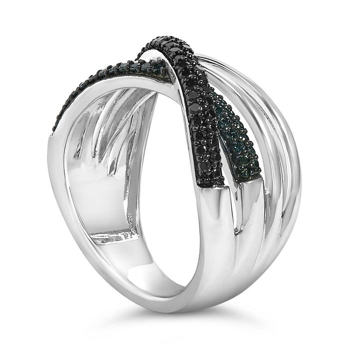Anillo bypass cruzado con diamantes negros y azules tratados de 1/2 ct. p.t. en plata de ley, foto 5