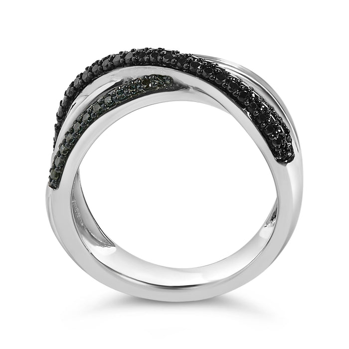 Anillo bypass cruzado con diamantes negros y azules tratados de 1/2 ct. p.t. en plata de ley, foto 6