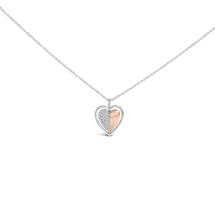 Collar con colgante de corazón bicolor con diamantes de 1/5 ct. p.t. en plata de ley bañada en oro rosa de 10K, foto 1