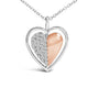 Collar con colgante de corazón bicolor con diamantes de 1/5 ct. p.t. en plata de ley bañada en oro rosa de 10K, foto 2