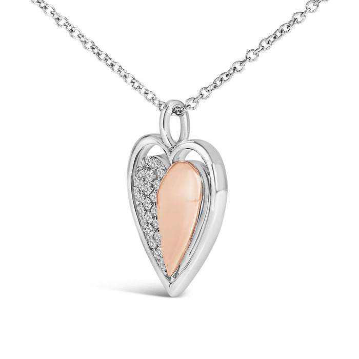 Collar con colgante de corazón bicolor con diamantes de 1/5 ct. p.t. en plata de ley bañada en oro rosa de 10K, foto 4