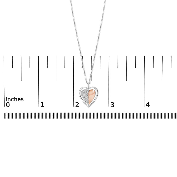 Collar con colgante de corazón bicolor con diamantes de 1/5 ct. p.t. en plata de ley bañada en oro rosa de 10K, foto 5