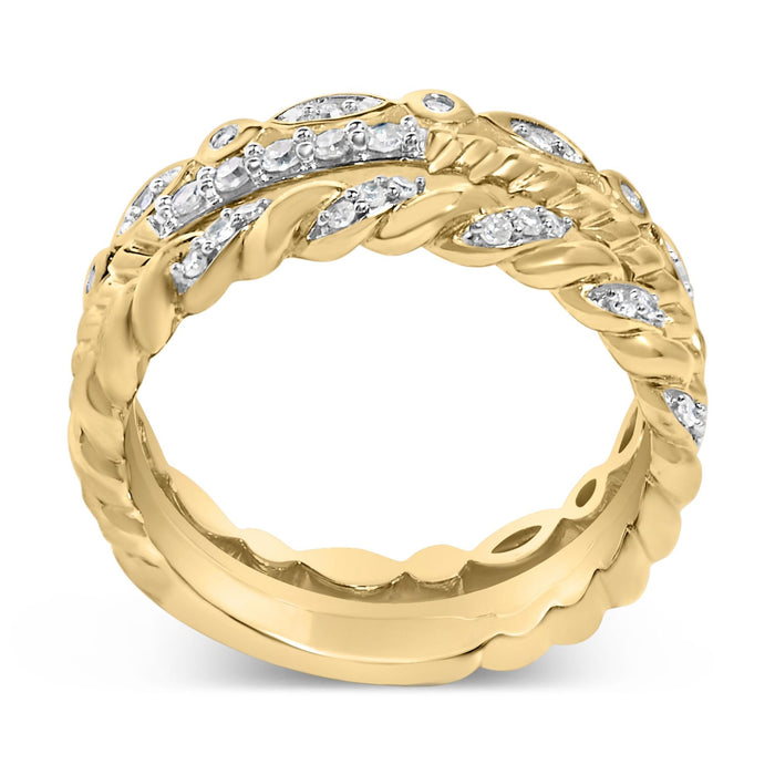 Conjunto de anillos apilables de hoja con diamantes de 1/4 ct. p.t. en plata de ley bañada en oro amarillo de 14K, foto 6