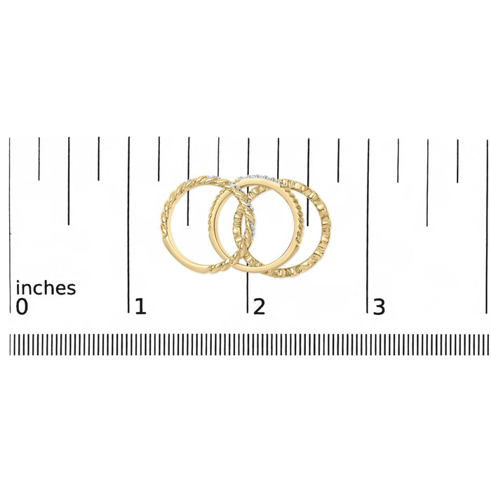 Conjunto de anillos apilables de hoja con diamantes de 1/4 ct. p.t. en plata de ley bañada en oro amarillo de 14K, foto 7