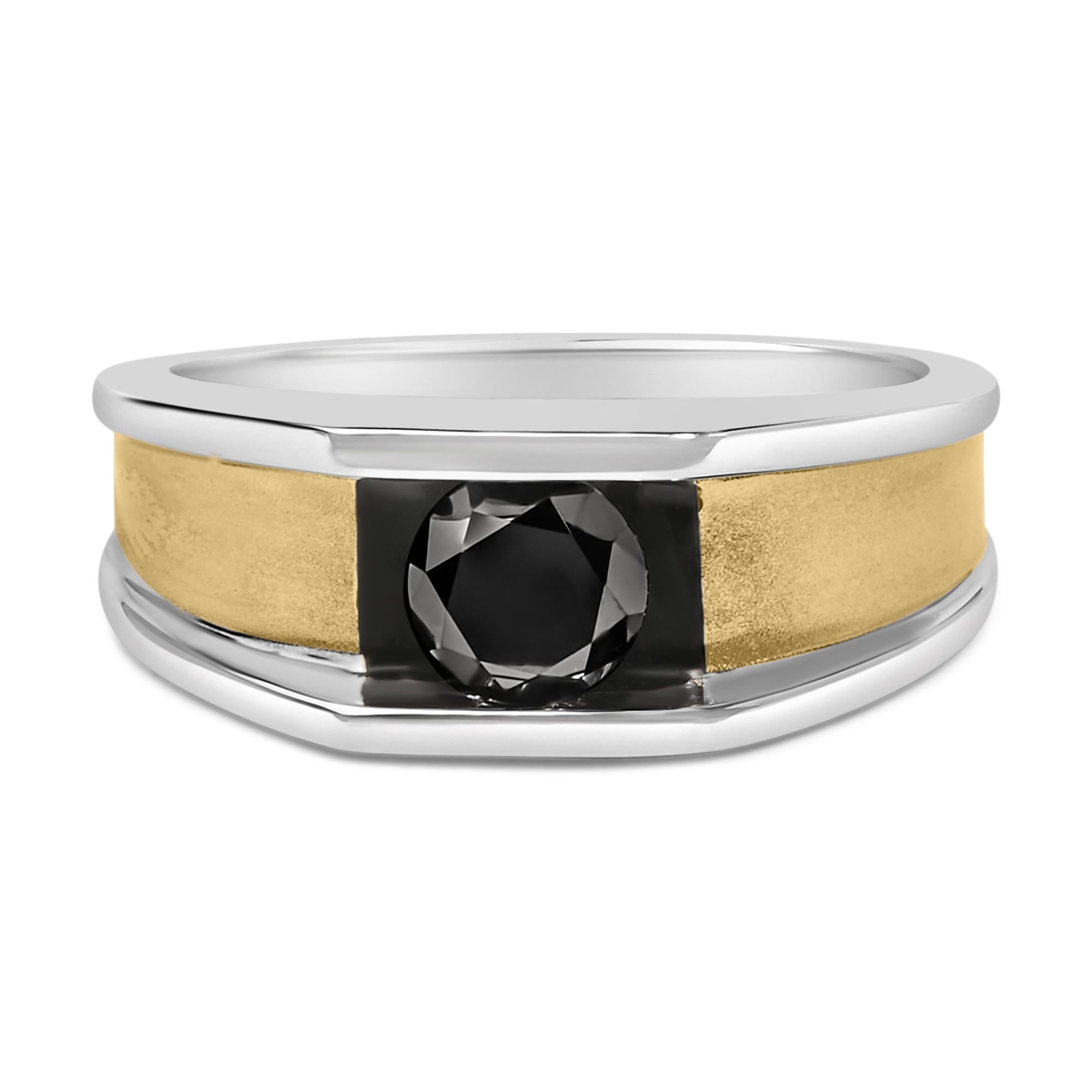 Anillo de banda para hombre con diamantes negros tratados de 1 ct. p.t. en plata de ley bañada en oro amarillo de 14K, foto 1