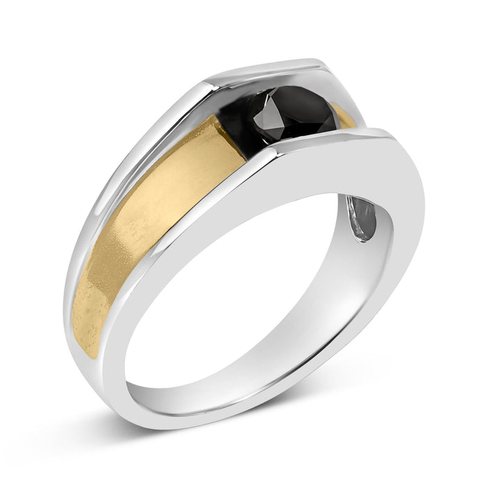 Anillo de banda para hombre con diamantes negros tratados de 1 ct. p.t. en plata de ley bañada en oro amarillo de 14K, foto 4