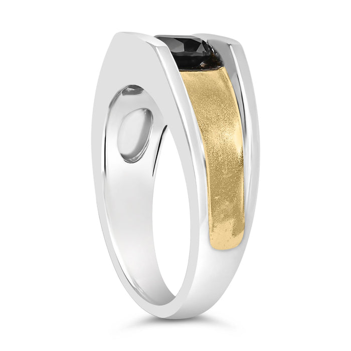 Anillo de banda para hombre con diamantes negros tratados de 1 ct. p.t. en plata de ley bañada en oro amarillo de 14K, foto 5