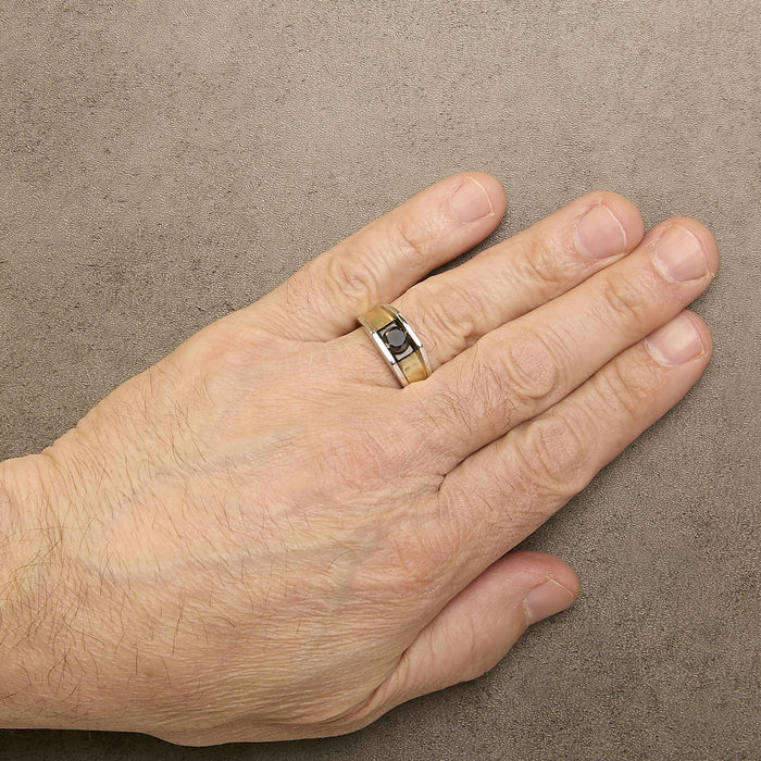 Anillo de banda para hombre con diamantes negros tratados de 1 ct. p.t. en plata de ley bañada en oro amarillo de 14K, foto 3