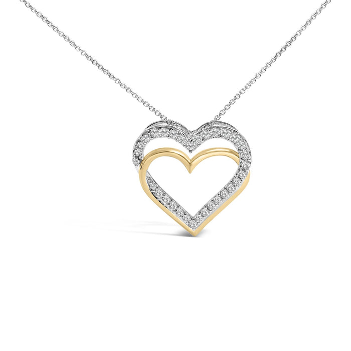 Collar con colgante de doble corazón con diamantes de 1 ct. p.t. en plata de ley bañada en oro amarillo de 14K, foto 1