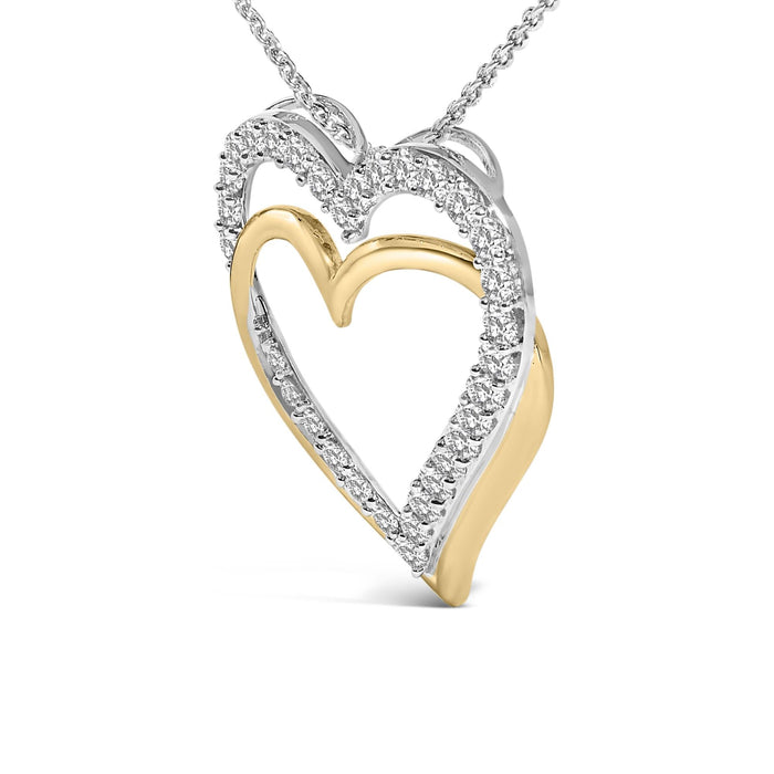 Collar con colgante de doble corazón con diamantes de 1 ct. p.t. en plata de ley bañada en oro amarillo de 14K, foto 4