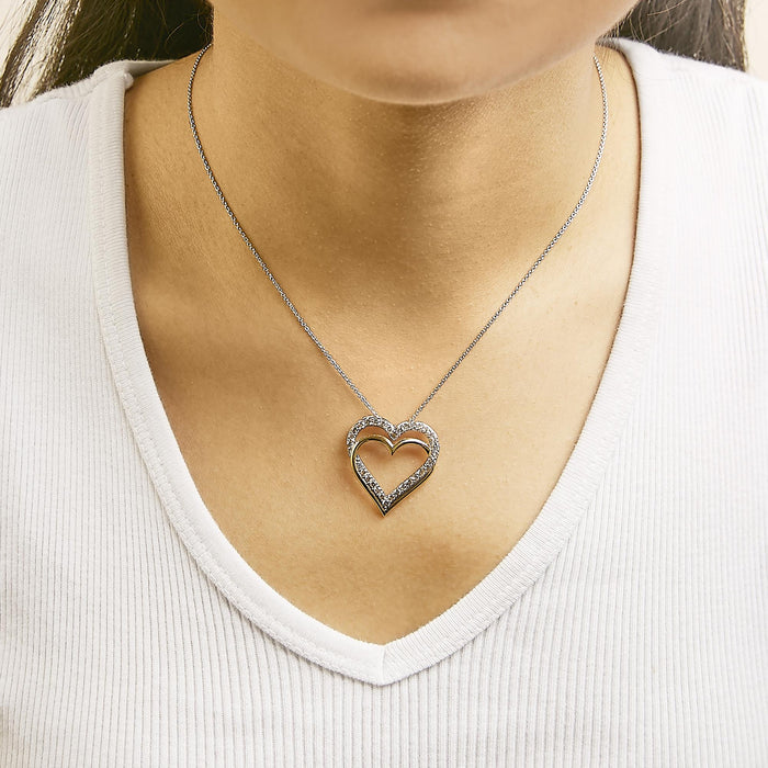 Collar con colgante de doble corazón con diamantes de 1 ct. p.t. en plata de ley bañada en oro amarillo de 14K, foto 3