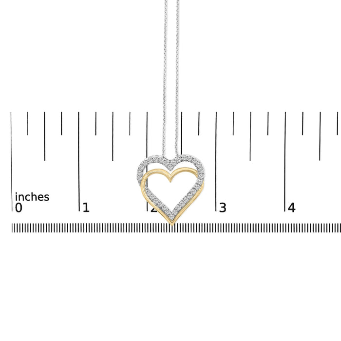 Collar con colgante de doble corazón con diamantes de 1 ct. p.t. en plata de ley bañada en oro amarillo de 14K, foto 5