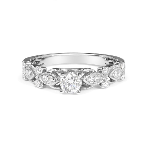 1/2 Ct. T.W. Diamond Vintage Style Engagement Ring in 14K White Gold, photo 2