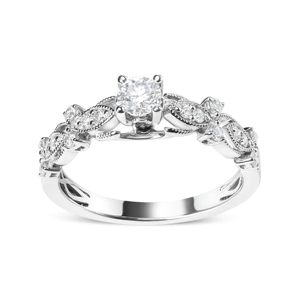 1/2 Ct. T.W. Diamond Vintage Style Engagement Ring in 14K White Gold, photo 1