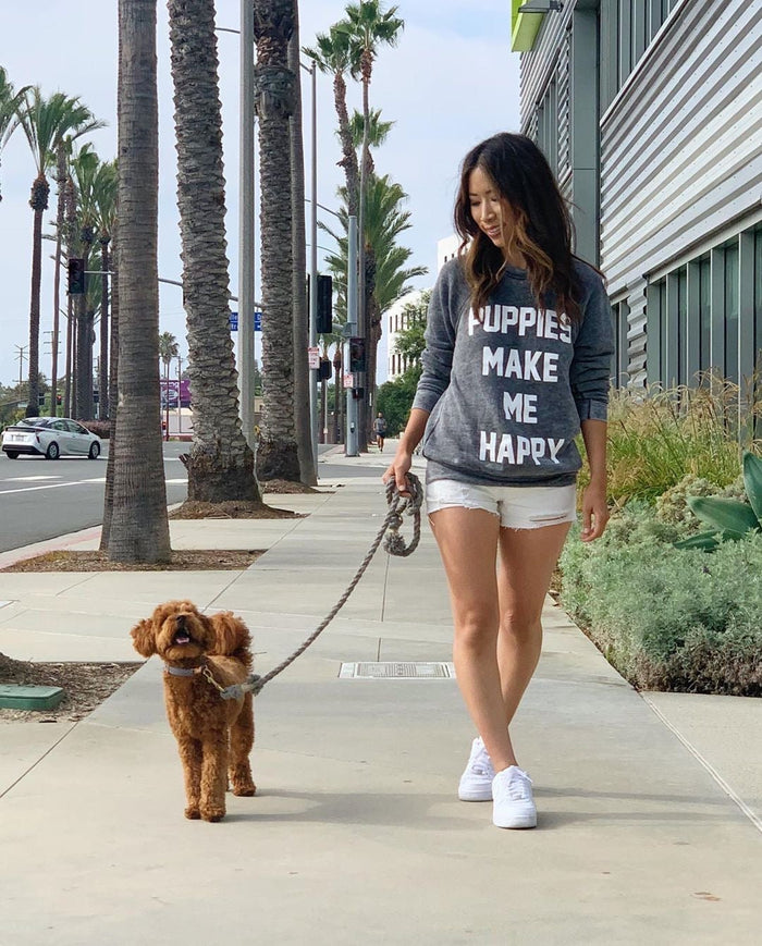 Puppies Make Me Happy Acid Wash Crewneck Sweatshirt